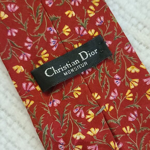 Christian Dior Monsieur Floral Red Tie 100% Printed Polyester Made In USA - Picture 5 of 9